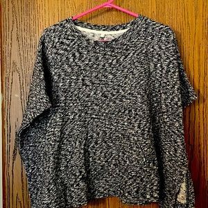 Grey and black poncho sweater from Loft. Has a front pocket.